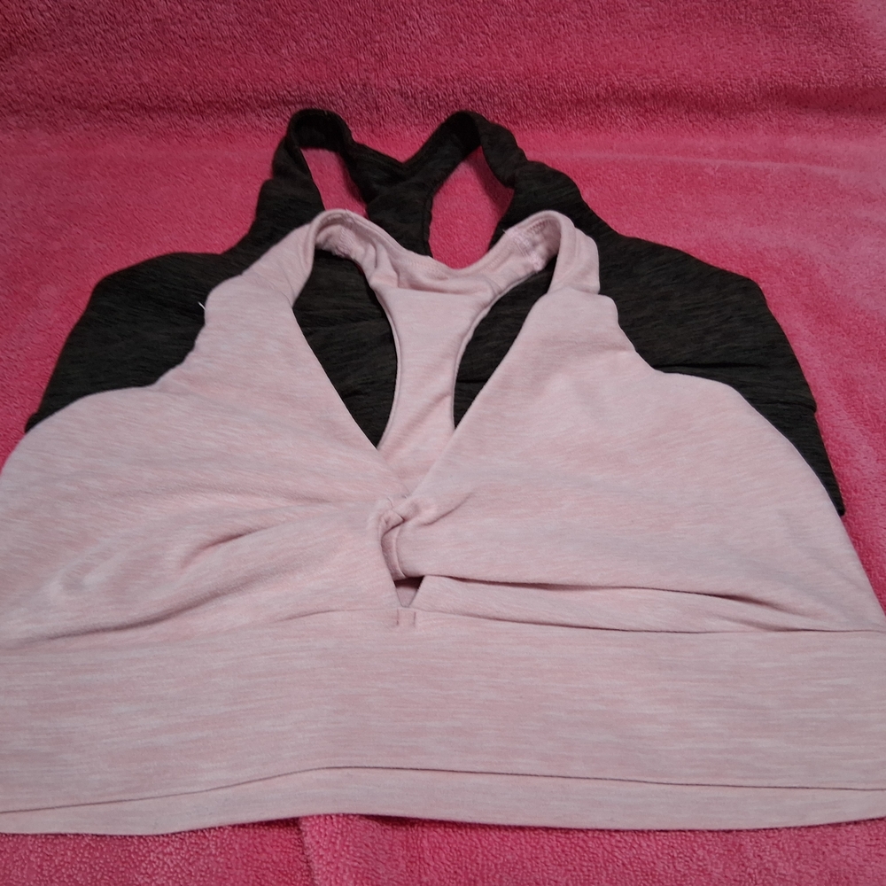 Victoria's Secret Women Sports Bra Pink and Gray Front Twist Set (2) L